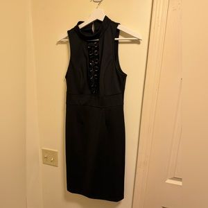 Black fashion nova dress with gold lacing detail